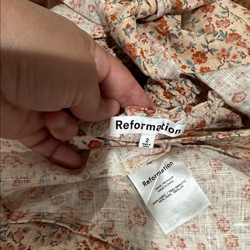 REFORMATION Denver Floral Print Linen Midi Dress Sz 2 cottagecore coquette boho - Picture 8 of 11